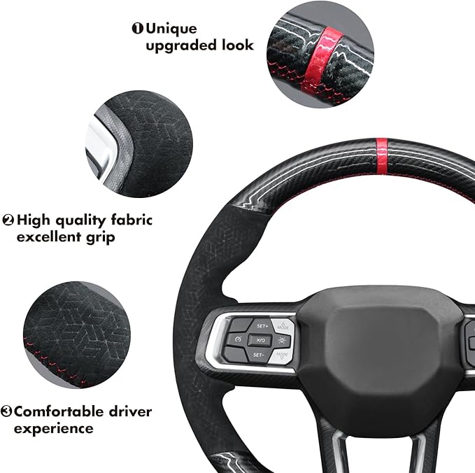 MEWANT Steering Wheel Cover for Ford Mustang 2024 Hand-Stitched Leather Steering Wheel Wrap