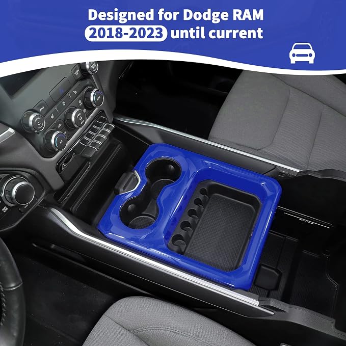 RT-TCZ for RAM Center Console Cup Holder Panel Trim Cover Blue for Dodge RAM 2018 up Blue Interior Accessories