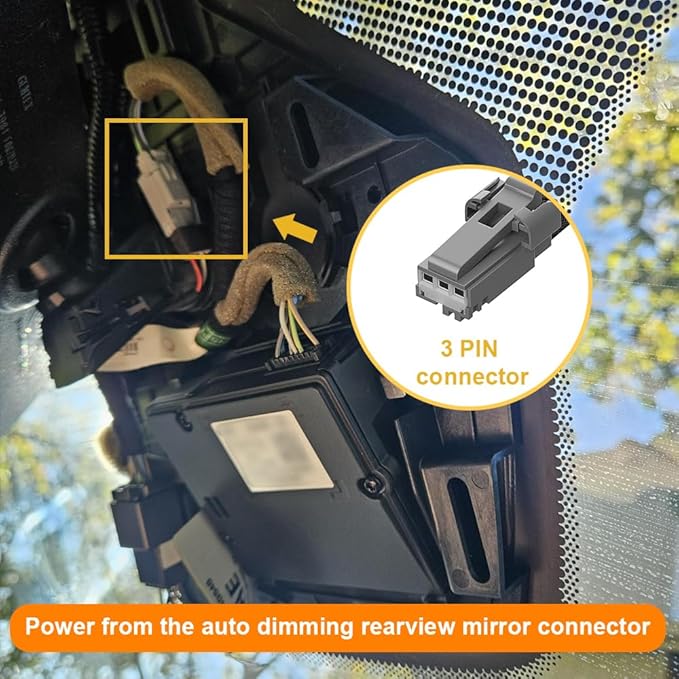Dash Camera Power Adapter (3-Pin) for Ford Ranger 2019-2023 and Escape 2013-2020 with Auto-dimming Mirror, LED Display USB Power Source, Easy to Install, 5V 12V Output, D3-040