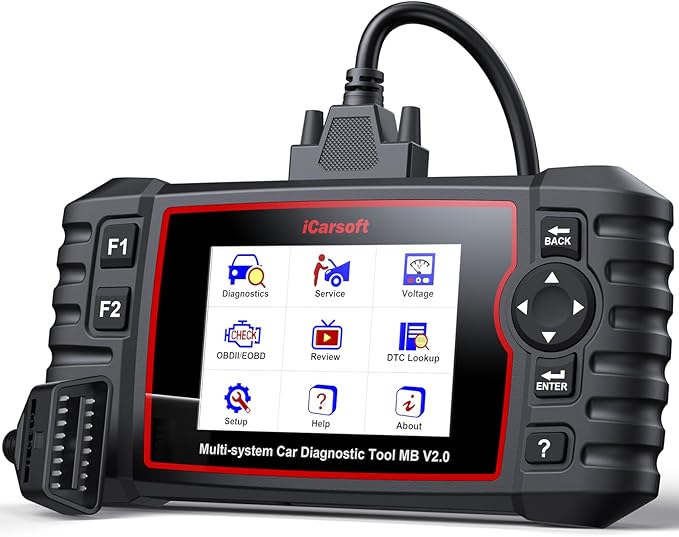 iCarsoft MB V2.0 for Mercedes Benz OBD2 Scanner, Full System Diagnostic Scan Tool, 8 Resets Auto VIN, Oil/SAS/EPB/ETC/DP-F/BLD/INJ/SAS/TPMS, Free Update, Automotive Code Reader with Battery Test