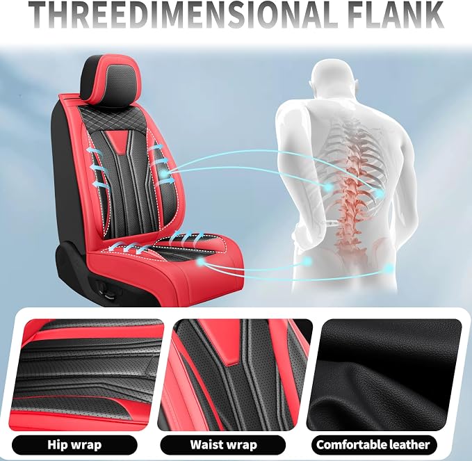Fit Altima Car Seat Covers Premium Leather for Nissan Altima 2012-2025 2026. Waterproof， Anti-Slip, Scratch-Resistant & All-Weather Seat Cushion Protector (2 Front Seat, Red&Black)