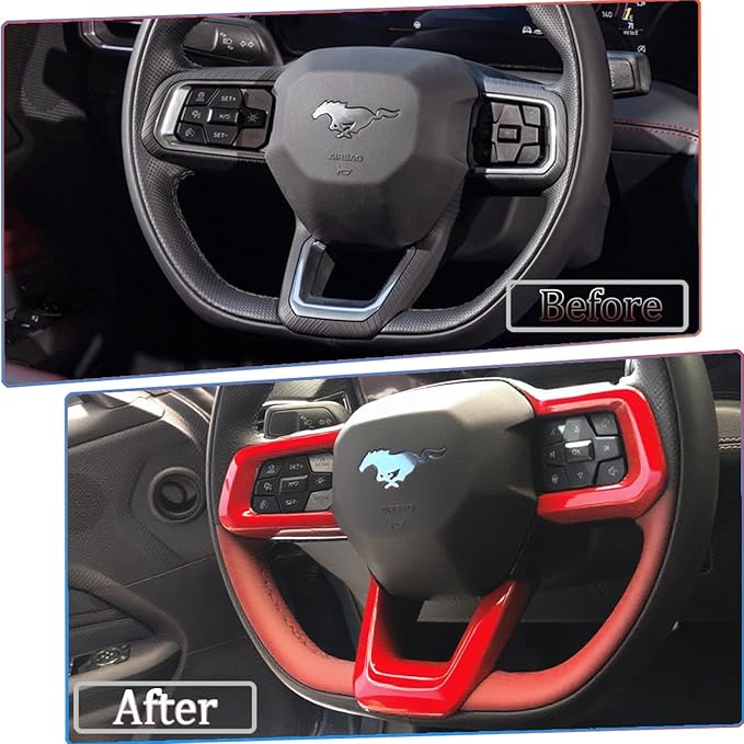 MUXEE Steering Wheel Button Frame,for Ford Mustang 2024 2025 2026 - ABS Wine red Sport Steering Wheel Frame Cover Steering Wheel Button Wrap Accessories
