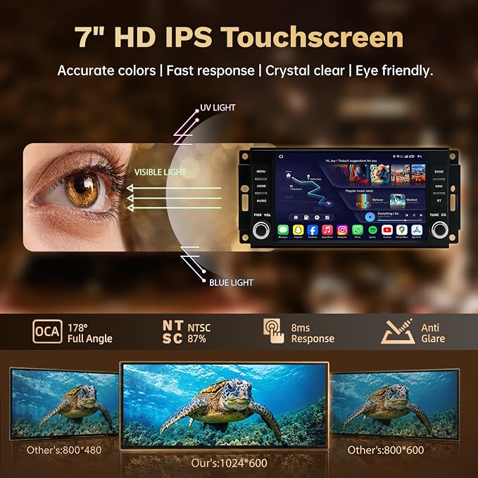[4G+64G] Car Radio for Jeep JK Wrangler 2007-2017: 7" HD Touch Screen Stereo with Wireless CarPlay Android Auto 5G WiFi Bluetooth GPS FM 32EQ SWC, Free Backup Camera