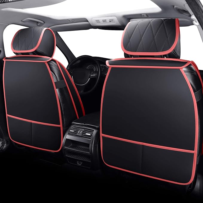 Aierxuan 2 Front Drive Car Seat Covers Waterproof Leather Non-Slip Universal for Honda Civic Ford Escape Edge Fusion Kia Sorento Soul Optima Cadenza Jetta Passat Jeep (2 PCS Front, Black-Red)