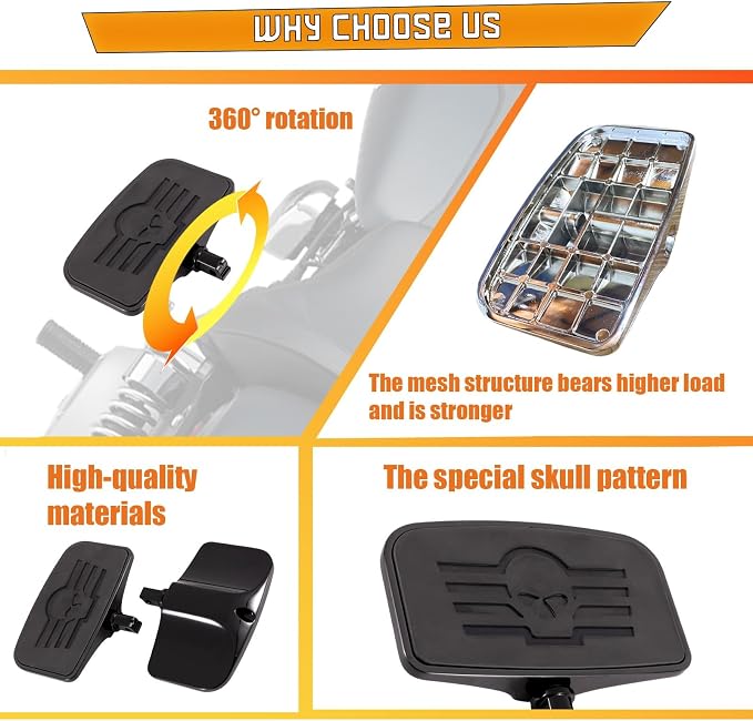 Kinglemc Front Rear Rider Passenger Floorboard FootPeg for Victory/Indian (Skull, Black)