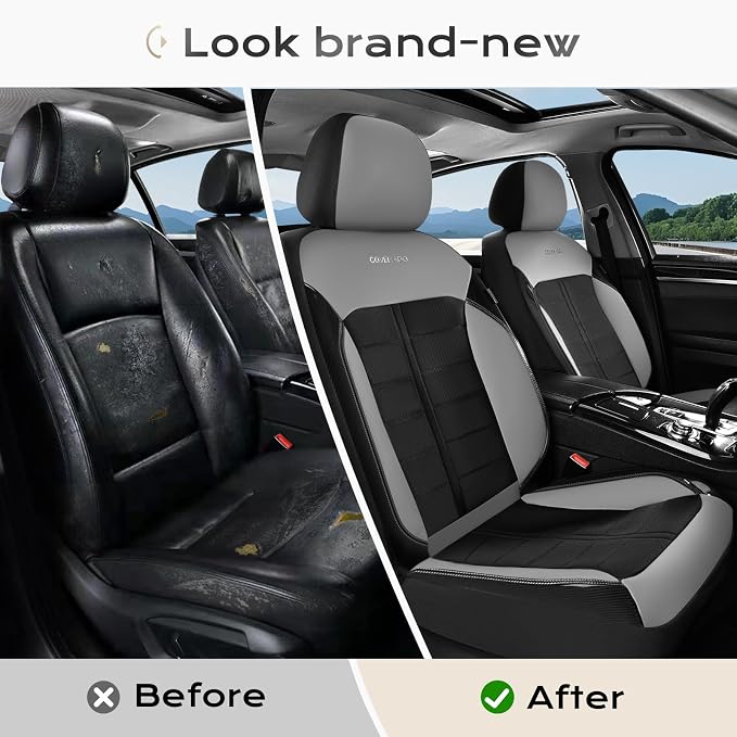 Coverado Air Mesh Seat Cover, Car Seat Cover Front Seats, 3D Breathable Seat Protectors Sports Carbon Fiber Design Airbag Compatible Comfort Universal for Most Cars, Van,Trucks, SUV, Black&Grey