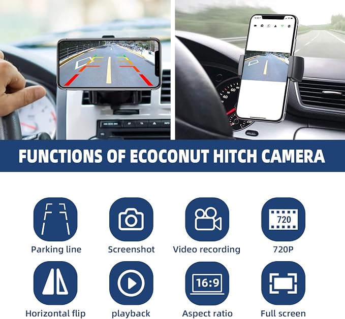 Wireless Hitch Backup Camera, 720P WiFi Magnetic Trailer Hitch Backup Rear/Front View Camera for Pickup Truck/Horse Trailer/RV/Camper Reverse, Rechargeable Battery, Compatible with iPhone Android
