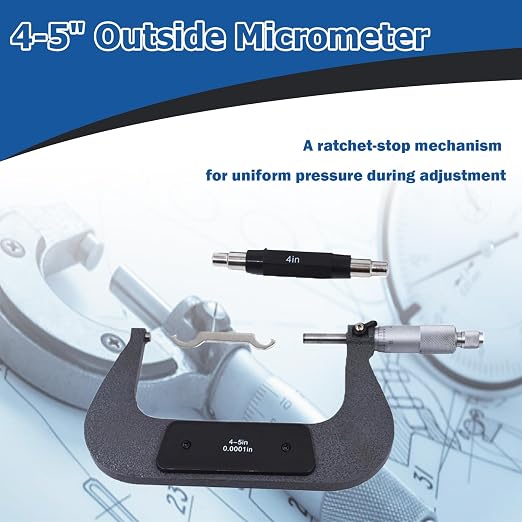 4-5" Accuracy Outside Micrometer 0.0001" Carbide Tipped for Precision Measurement Work