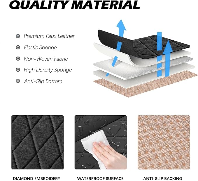 Black Bottom Seat Cover for Cars Front Seats & Back Bench Full Set, Luxury Faux Leather Automative Seat Cushion Cover, Anti-Slip, Waterproof, Universal Fit