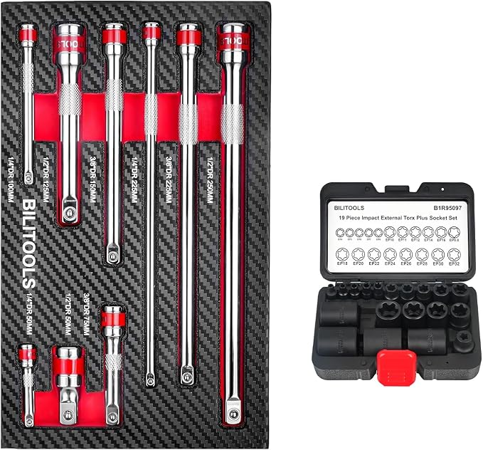 External Torx Plus Socket Set with 9 PCS Wobble Extension Set