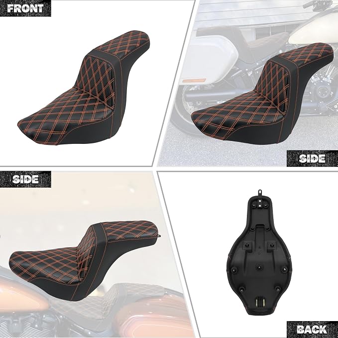 Motorcycle 2-Up Seat Driver Passenger One-Piece Seat Fit For Harley Low Rider Low Rider S ST FXLR FXLRST 2018-up (Orange Stitching)