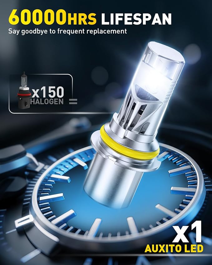 AUXITO 9007 HB5 Light Bulbs, 50000LM 6500K Cool White, Plug and Play CANbus Ready No Flicker, Pack of 2