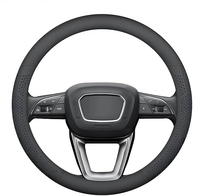 Yangday Leather Steering Wheel Cover for Jeep Wrangler Grand Cherokee Compass, 14.5-15 inches Car Steering Wheel Cover with Non-Slip Breathable (Black)