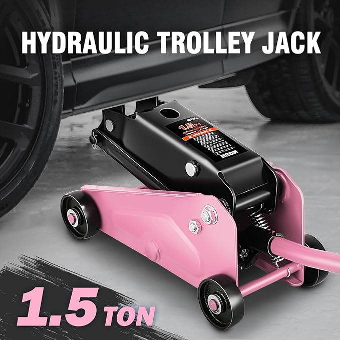 DNA Motoring Low Profile Hydraulic Trolley Service/Floor Jack, 1.5 Ton (3000 lbs) Capacity, Lifting Range 5.5"-15.35", Pink, TOOLS-00675-PK