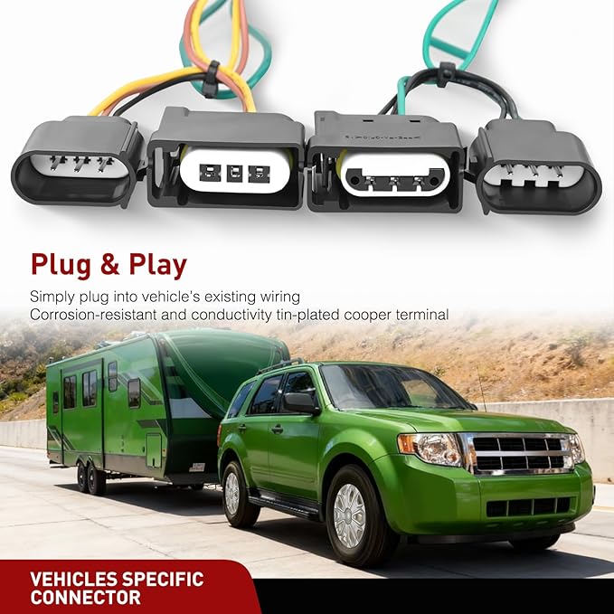 Nilight 4 Pin Trailer Wiring Harness Kit 56329 Vehicle Custom for 2004 2005 2006 2007 2008 2009 2010 2011 2012 Ford Escape Edge Freestar Mazda Tribute Mercury Mariner Lincoln MKX