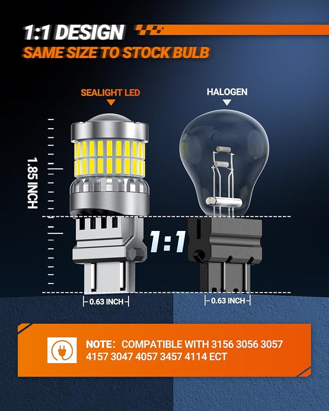 SEALIGHT Reverse Light Bulbs, 3157 LED Bulb White, 700% Brighter 3156 3057 4157 4114 T25 Bulbs 57-SMD LED Chipset with Projector Len for Brake Light, DRL, Backup Light, Pack of 2
