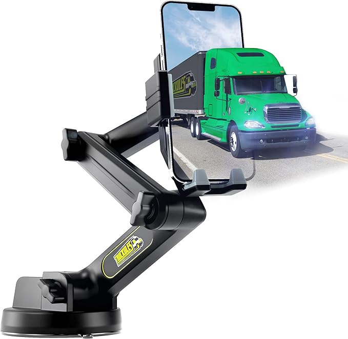 Gray Semi Truck Phone Mount & Green Semi Truck Phone Mount, Heavy Duty Cell Device Holder for Dashboard Windshield 16.9 inch Long Arm, Stable and Super Suction Cup (2 Device Mounts)