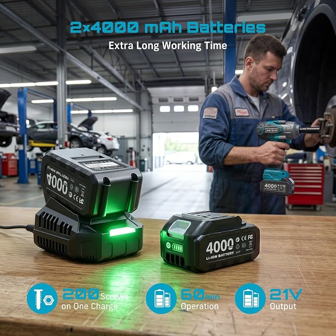 Seesii 1000N.m (738ft-lbs) Cordless Impact Wrench High Torque,1/2" Brushless Impact Gun w/Two 4.0Ah Battery,Fast Charger, 5 Sockets & Storage Case, Electric Impact Wrench for Car Truck,WH760