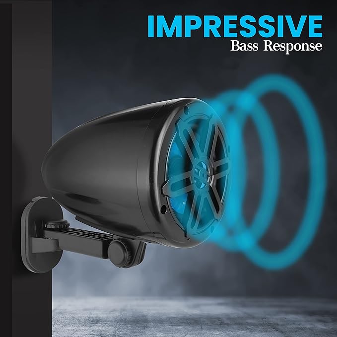 PyleUsa 5.25”Waterproof Off-Road Speakers-180W 2-Way Marine Woofer Sound System w/ 360° Rotatable Bracket, Full Range Outdoor Audio Stereo Speaker for Motorcycle ATV Jeep Boat, Includes Bracket(Black)