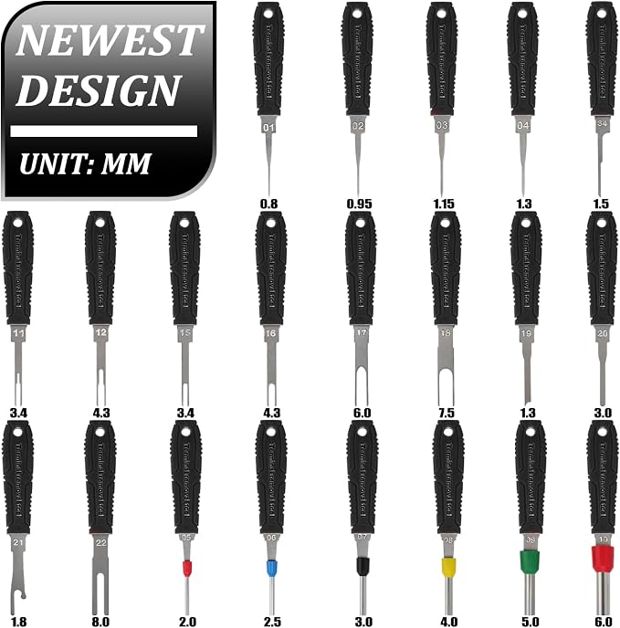 Terminal Removal Tool Kit - 21pcs Electrical Pin Removal Tools Automotive Depinning Tool Kit with Blow-Molded Case for Most Connector, Black
