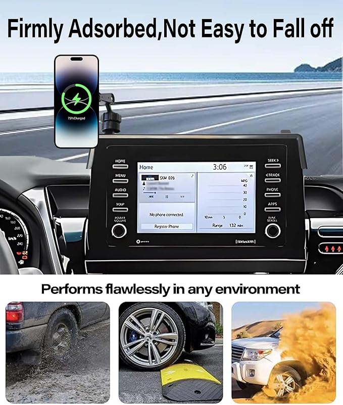 Car Phone Holder for 2021-2024 Toyota Camry Accessories Apply to 7 Inch Touch Screen 15W Fast Wireless Charger Screen Fixed Clip Cell Phone Mount with Dashboard Storage Tray