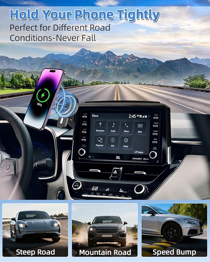 PZK Car Phone Mount for 2019-2025 2026 Toyota Corolla/Corolla Hatchback/Corolla Cross 2022-2025 2026 Accessories 8-inch Screen Magnetic 15W Fast Wireless Charger Car Phone Holder Not Affect Air Vent