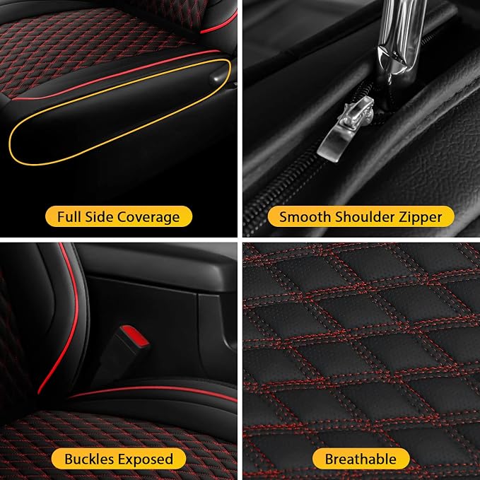 Seat Covers Front Set Compatible with Toyota Tacoma Custom 2009 to 2024 TRD Sport Off-Road TRD Pro Limited SR SR5 Package Access Double Extended Cab Pickup Truck Seat Cover (2Pcs Front Set,Black Red)