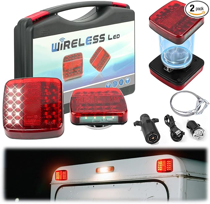 Wireless Trailer Lights Kit Magnetic, LED Wireless Tail Lights for Trailer with Strong Magnet and Rechargeable Battery, IP67 Waterproof, Portable Tow Light Set for Trucks, RVs, Boats, Campers