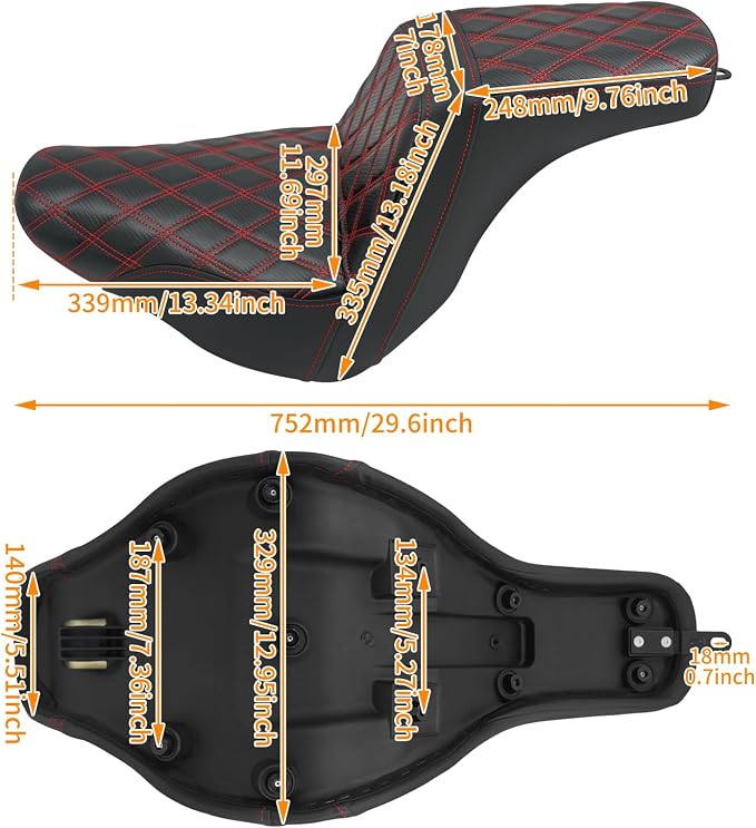 Motorcycles Two-Up Seat Front Rear Driver Passenger Cushion Seat Fit for Harley Low Rider FXLR FXLRS Sport Glide FLSB 2018-Up (Red Stitching)