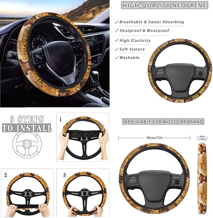 Highland Cow Car Seat Covers Full Set of 11 Aztec Sunflower Car Accessories with Steering Wheel Cover/Seatbelt Pad/Coasters/Shift Knob Handbrake Cover, Universal Front Rear Seat Cushion Cover
