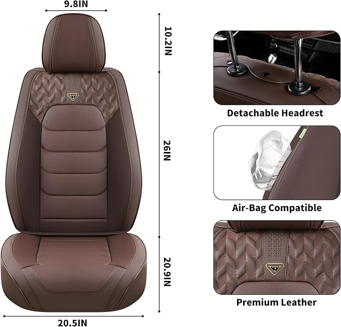 FLORICH Car Seat Covers, Leather Seat Covers, Front Seat Covers 2PCS,Waterproof Car Seat Protector, Auto Driver Seat Covers Accessories Fit for Most SUV Trucks(Coffee, Front Pair)