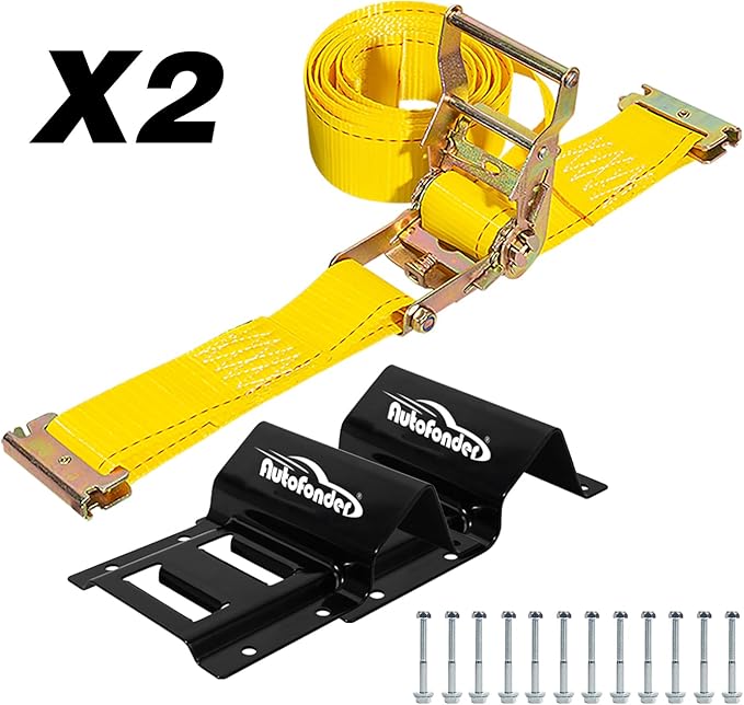 Wheel Chock Tie Down Kit (4,500lb Break Strength) Heavy Duty Trailer Tire Straps System for ATV, UTV, Lawn Mower & More - Ratchet Tie Downs Accessories with E Track for Four Wheeler