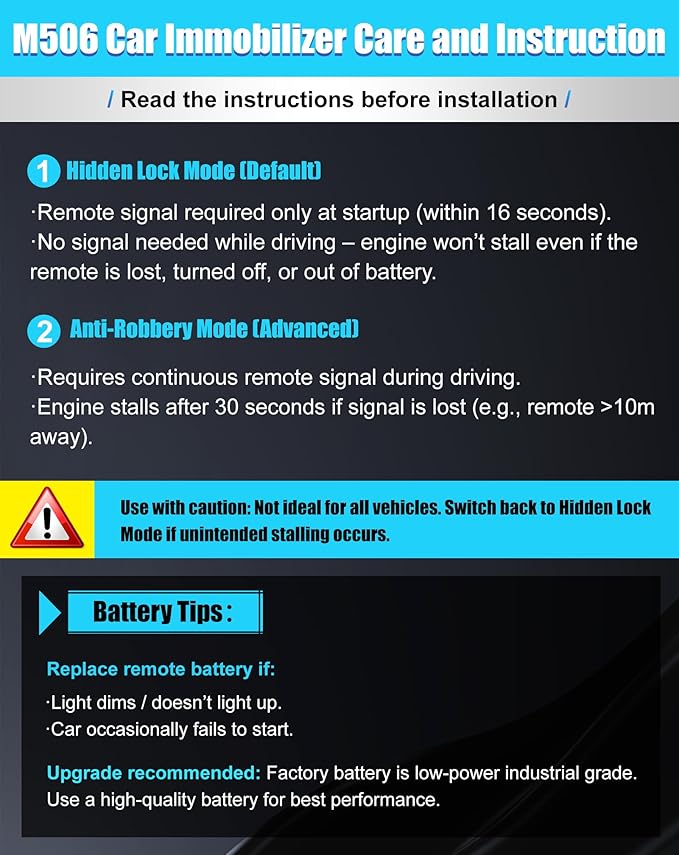 CHADWICK Car Immobilizer Anti-Theft Alarm System, M506 Wireless Engine Lock, Auto Anti-Robbery Device, Intelligent Circuit Cut Off Tool, Universal 12V Car Alarm + 2 Remotes, for Car, Motorcycle