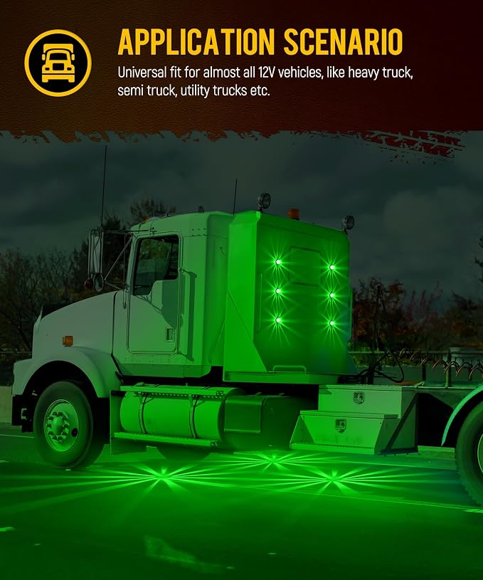 Partsam 2Pcs Glass Watermelon Lights [Patented] Clear Lens Green LED Side Marker Turn Signal Lights with Stailess Steel Bezel Replacement for Kenworth Peterbilt Freightliner Trucks