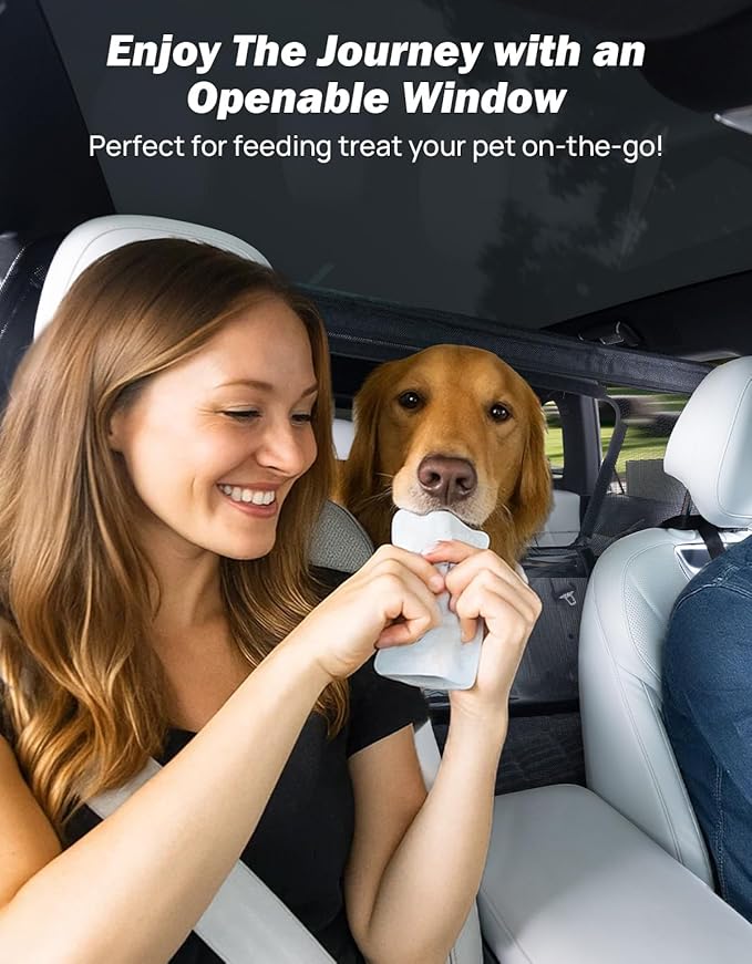JOYTUTUS 46" Wide Dog Car Barrier with Removable Visual Window, Car Barrier for SUV Escape-Proof, Net for Cargo Area, Vehicle Gate for Dog Travel, Ideal for SUV & CUV & Hatchback‘ Cargo Area