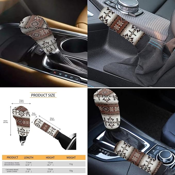 Wanyint Car Accessories Car Seat Cover Full Set Pack of 11, with Steering Wheel Gear Shift Knob Handbrake Headrest Cover Coasters Auto Decor, Southwest Aztec Dark Brown