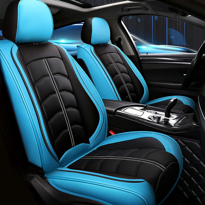 Car Seat Cover for 2 Seats Toyota Highlander 2001-2026, Durable Wear Resistant Waterproof Seat Cover, Breathable Premium Leather Vehicle Interior Accessories.(Standard 2 Seats,Black Blue)