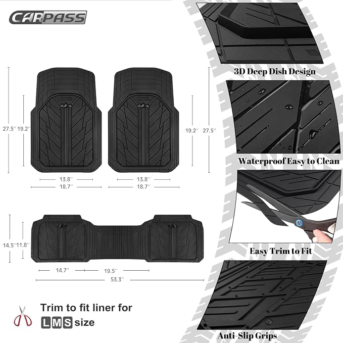 CAR PASS 3D Foam Support Black Leather Car Seat Covers Front Seats,Waterproof Faux Leather Front Seat Cover for Car,Universal Fit Anti-Slip for SUV Truck,Rubber Floor Mats for Cars