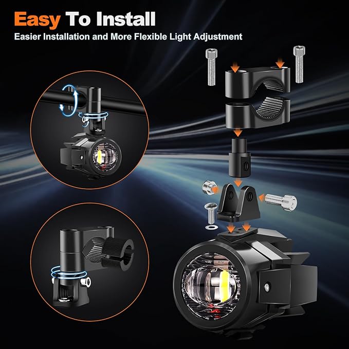 LEDMIRCY Motorcycle Auxiliary Lights, Exploradoras LED para Moto with Switch Wiring Harness Kit Motorcycle Fog Lights IP68 Waterproof Driving Spot Light with Mount Brackets for ATV UTV Snowmobile