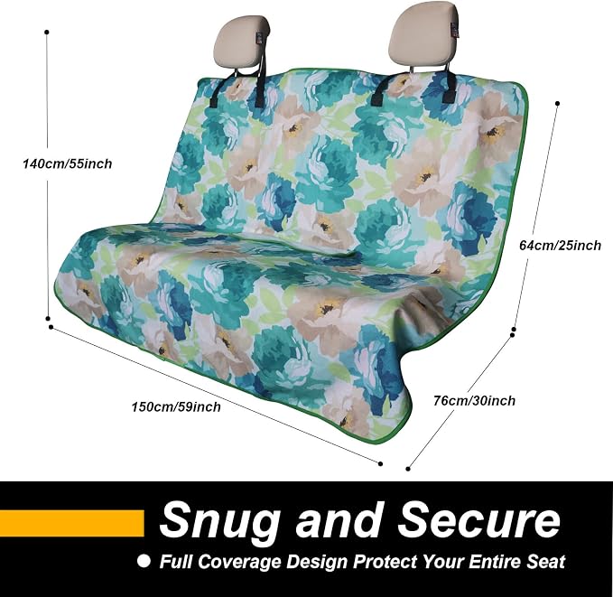 Back Seat Cover for Car Trucks Van SUV Jeep,Waterproof Rear Bench Towel Seat Covers for Dogs and Kids,Automotive Backseat Protector (Chrysanthemum)