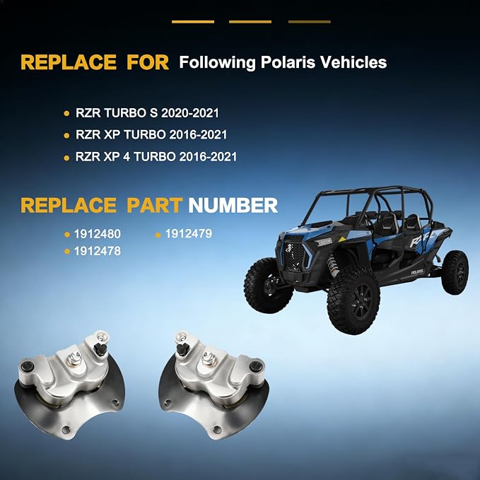 GSPSCN 2Pcs Rear Left & Right Brake Calipers w/Pads & Bracket for Polaris RZR Turbo S 2020-2021丨RZR XP Turbo/4 Turbo 2016-2021, 1912480 1912478 1912479