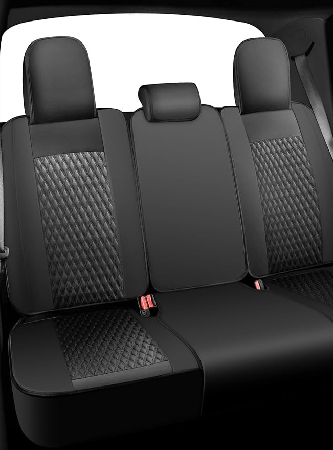 Octomo Custom Leather Seat Cover Full Set Compatible with Toyota Tacoma 2009 to 2024 TRD Sport Off Road TRD Pro Limited SR SR5 Package Access Double Extended Cab Pickup Truck (5 Pcs, Black)