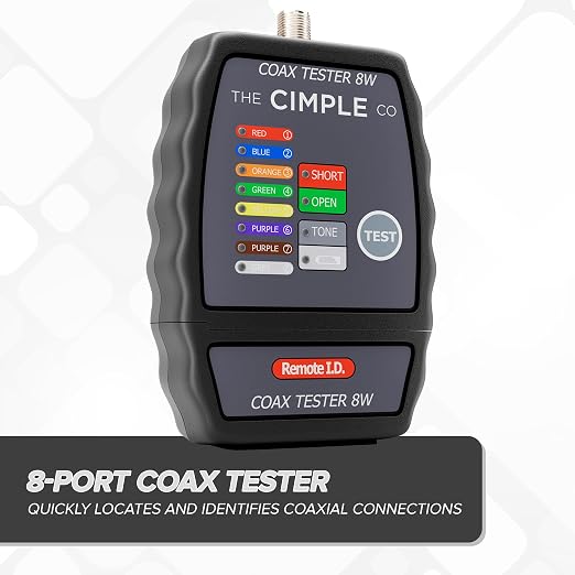THE CIMPLE CO Coax Cable Tester, Tracer, and Toner - 8-Port Coaxial Cable Mapper and Locator with Color-Coded Remotes - Wire Tracer and Continuity Tester for Up to 8 Locations - 8 Ports, Black