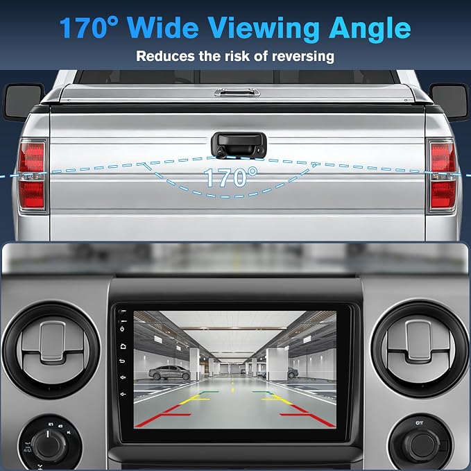Junsun IP67 Waterproof Tailgate Handle Backup Camera, 1080P HD Reverse Rear View Camera for 2004-2014 Ford F150, 2008-2016 F-250/F-350/F450/F550 Pickup, w/RCA Connector & Key Hole, Wide Angle Lens