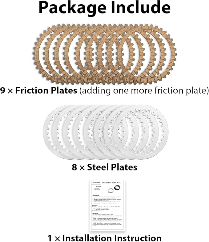 Wsays Friction Steel Extra Clutch Plates Kit Compatible with Harley Sportster XL 1991-2022, Fit Touring Softail Dyna and FXR Big Twin 1990-1997, Fit Evolution 1340 1994-1997, Fit Buell All 1991-2002