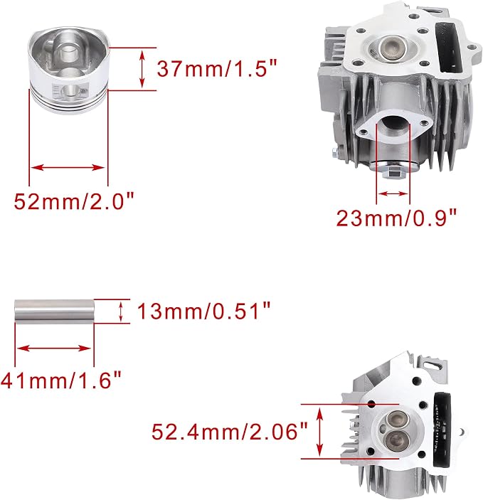 WOOSTAR 52.4mm Big Bore Cylinder and Head 66mm Valves Assembly with Piston Ring Kit Replacement for 4 Stroke 110cc Chinese Taotao Coolster Engine ATV Go Kart Dirt Bike