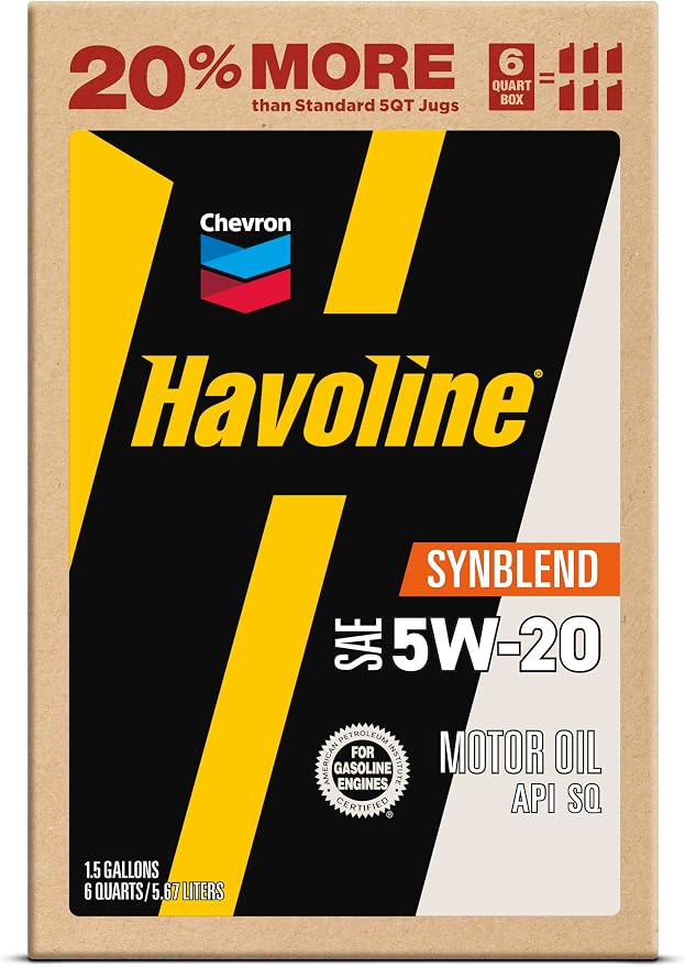 Havoline Motor Oil 5w20 Synthetic Blend Smart Change Engine Oil, 5W-20, 6 Quarts, Pack of 2