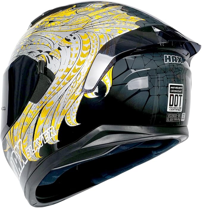 HAX Obsidian Full Face Dual Visor Adult Motorcycle Helmet for Motorbike Street Bike with Pinlock Ready DOT Approved Slayer Gold S
