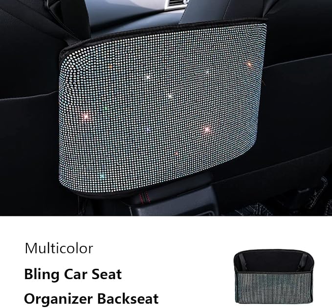 Car Net Pocket Handbag Holder Between Seat Back Organizer Storage Bag, Purse Holder for Console Front Seat Storage Barrier, Rhinestone Car Storage Organizer Between Front Seats, Multicolor