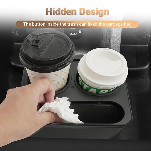 YEE PIN Compatible with 2025 Ford Maverick Trash Can Trash Container with Cupholder, Cup Holder Car Trash Bin Garbage Can for Ford Maverick Accessories 2025 2024 2023 2025